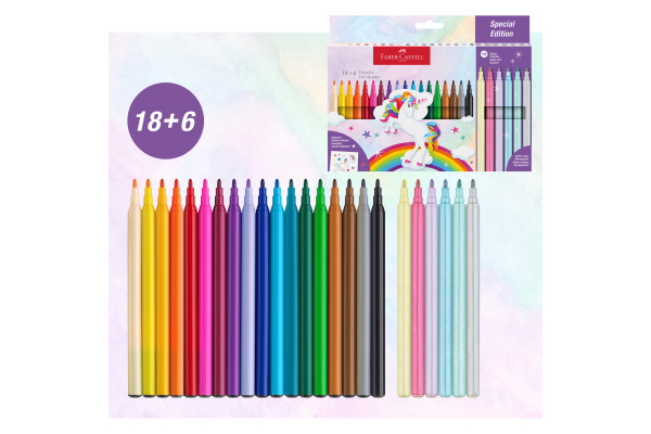 FABER-CA. Filzstifte Einhorn 554221 inkl. Sticker 24 Stück