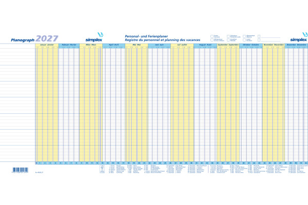 SIMPLEX Planograph 3 Stück 2027 S40365.27 1J/1S DE/FR 64x29.6cm