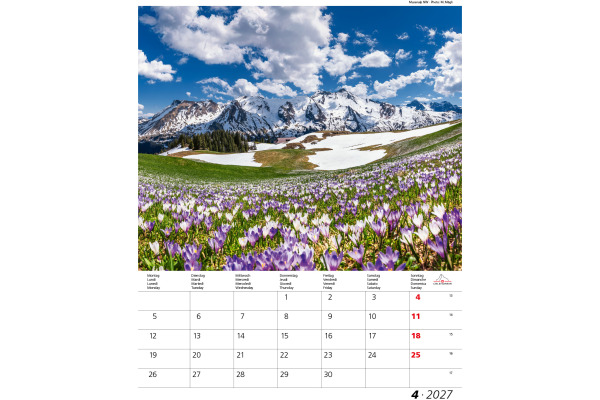 CALENDARI Bildkalender 2027 36206134 Berge + Täler ML 31x40cm