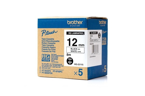 PTOUCH Band, High-Grade schwarz/weiss HGE-231 12mm/8m 5 Stück