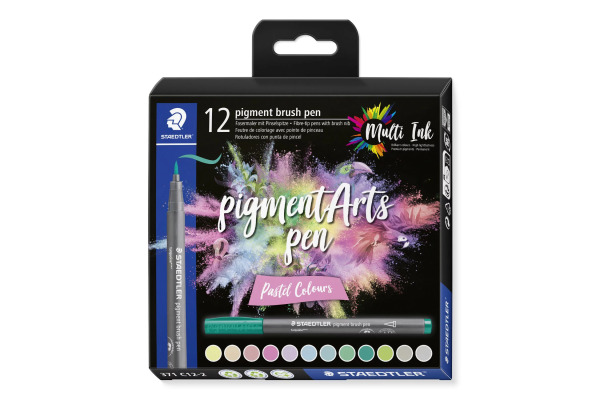 STAEDTLER Fasermaler mit Pinselspitze 371 C12-2 pigment pen 376 12er Set