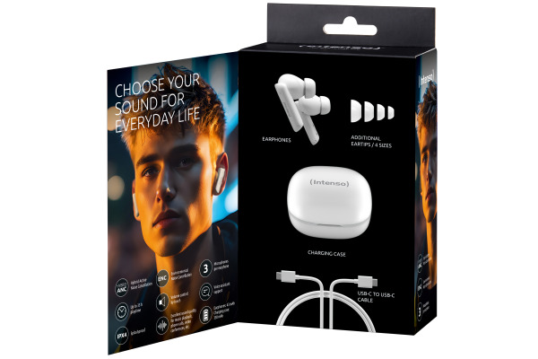 INTENSO Buds Pro Wirel. Earphones 3720502 T502AE, Hybrid ANC, white