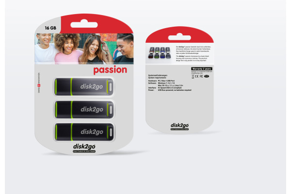 DISK2GO USB-Stick passion 2.0 16GB 30006496 USB 2.0 3 Pack