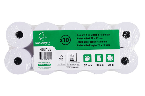 EXACOMPTA Rollen Offset Papier 10 Stk. 40346E 57x50mmx20m für Kasse