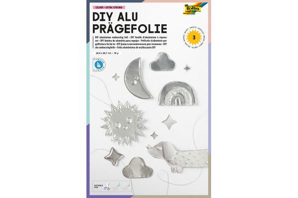 FOLIA DIY Alu Prägefolie 18x29.7cm 522 silber, extra strong 3 Blatt