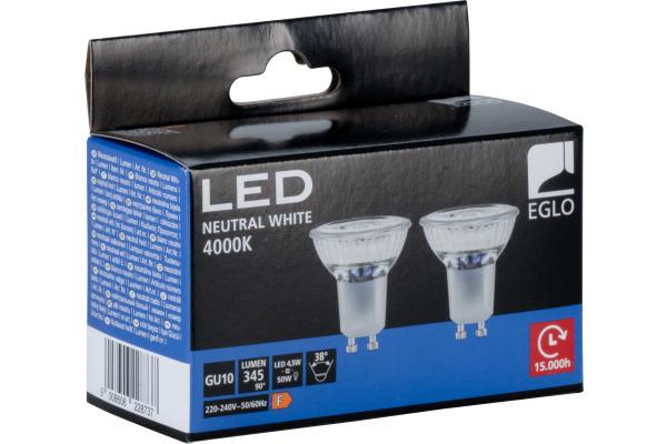 EGLO Leuchtmittel LED GU10 110148 345 Lumen, 4.5W 2 Stück