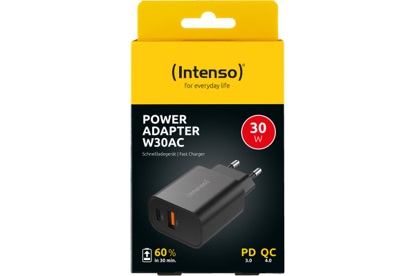 INTENSO Power Adapter W30AC Charger 7803010 30W, USB-A & USB-C black