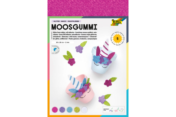 FOLIA Moosgummi 20x29cm 231909 Magic Glitter, ass. 5 Blatt