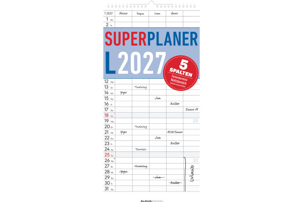 ALPHA EDI Superplaner L 2027 161081 1M/1S DE 5 Spalten 22x45cm