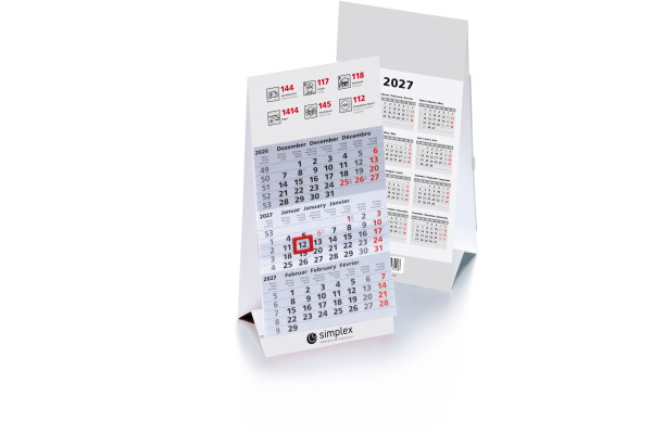 SIMPLEX 3-Monats-Tischkalender 2027 6370209 3M/1S 9.5x20.2cm