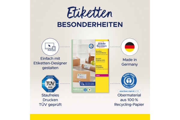 AVERY ZW. Adressetiketten 199,6x289,1mm LR7167100 recycling 100 Stück