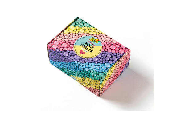FOLIA Holzperlen Pastel 1000g 22993 Jumbo Pack, 1-1.8cm