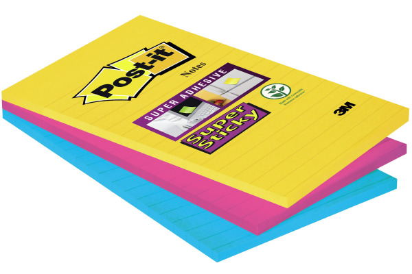 POST-IT SuperSticky Carnival 152x101mm 46903SSCA 3-farbig, liniert 3x90 Blatt