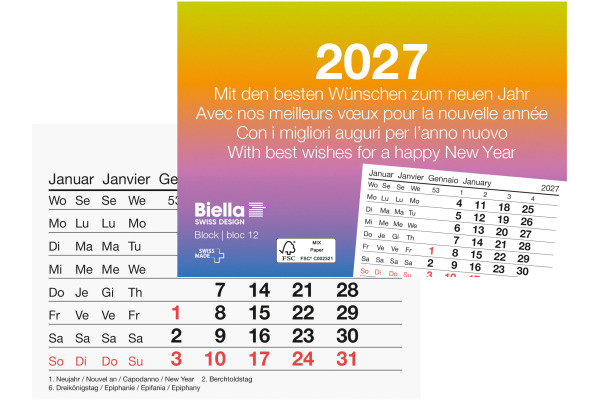 BIELLA Abreissblock Nr.12 2027 889012000 1M/1S mehrfarbig ML 11x7.7cm