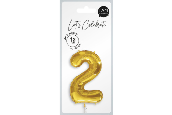 I AM CREA Folienballon Zahl 2 85cm 1000-1047 gold