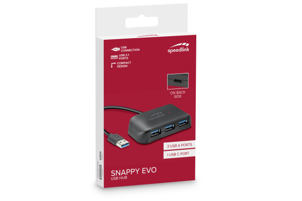 SPEEDLINK SNAPPY EVO USB-A Hub, 4-Port SL-140109 USB 3.2 (5 Gbit-s), black