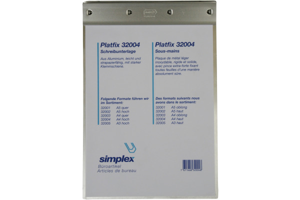 SIMPLEX Schreibplatte Platfix 32004 aluminium, für A4 hoch