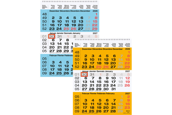 BIELLA 3-Monatskalender Wire-O 2027 889020050 3M/1S blau ML 31x40cm