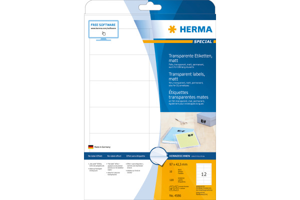 HERMA Folienetiketten 97x42,3mm 4586 weiss,PP matt 120 Stk./10 Bl.