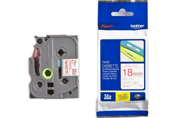 PTOUCH Band, laminiert rot/weiss TZe-242 PT-2450DX 18 mm