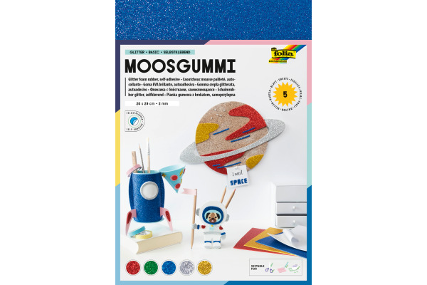 FOLIA Moosgummi 20x29cm 231919 Basic Glitter, ass. 5 Blatt