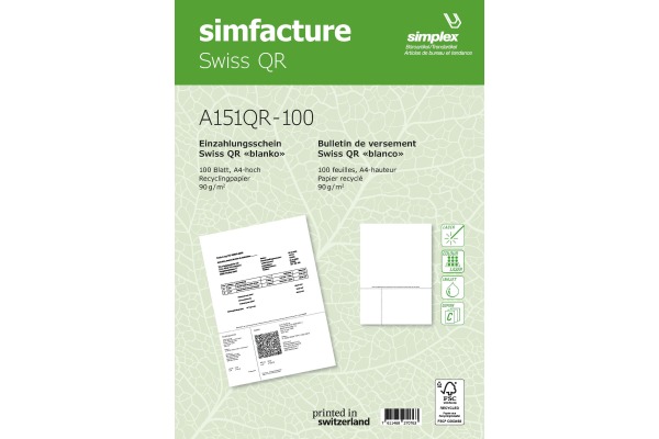 SIMPLEX Simfacture Swiss QR Recycl. A4 A151QR-10 universal, 90g 100 Blatt