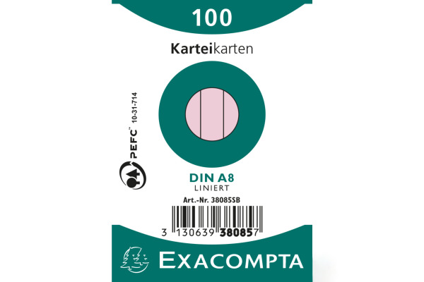 EXACOMPTA Karteikarten A8 liniert 38085SB rosa 100 Stück