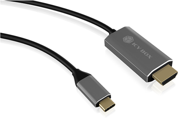 ICY BOX USB C zu HDMI Kabel, 1,8 m, IB-CB020C 4K@60 Hz, HDCP 2.2, Aluminium