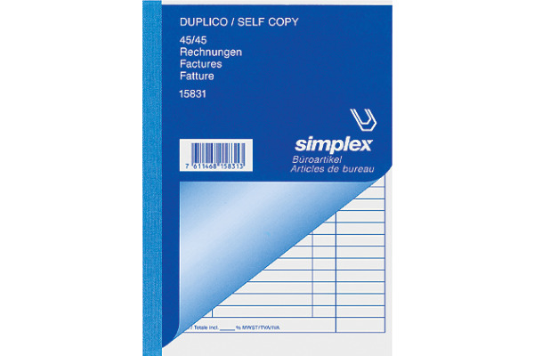SIMPLEX Rechnungen D/F/I A5 15831 weiss/gelb 45x2 Blatt