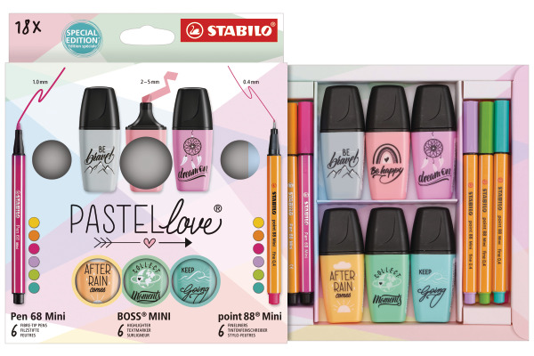 STABILO Schreibset Mini 77/5-8-5 Pastellove 18-teilig