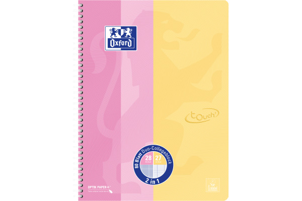 OXFORD Spiralheft Touch A4+ 400207175 rosa/gelb kariert/liniert