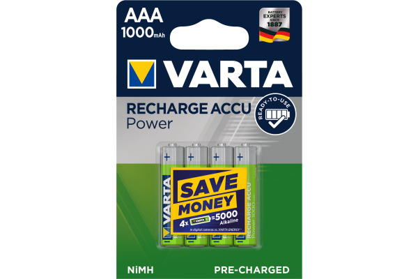 VARTA Batterie Akku 570330140 R2U, AAA/HR03, 1000 mAh, 4 S.