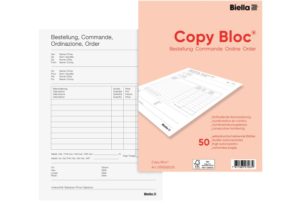 BIELLA Bestellschein COPY-BLOC D/F A5 51052500U selbstdurchschreib. 50x2 Blatt