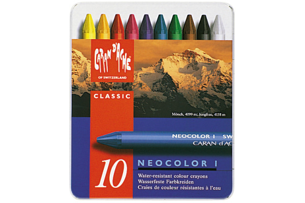 CARAN D'A Wachsmalkreide Neocolor 1 7000.310 10 Farben Metallbox