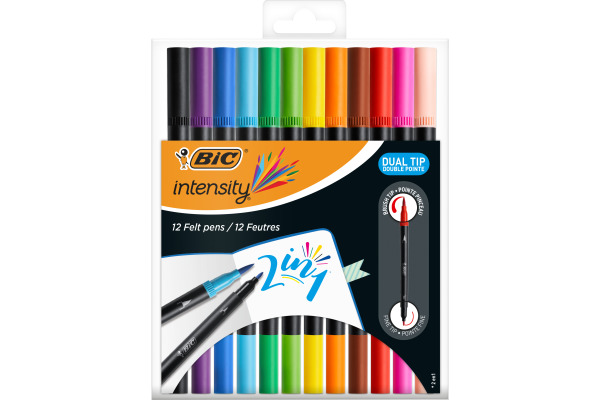 BIC Fasermalstift Dual Brush 989695 12 Stück, Farben ass.
