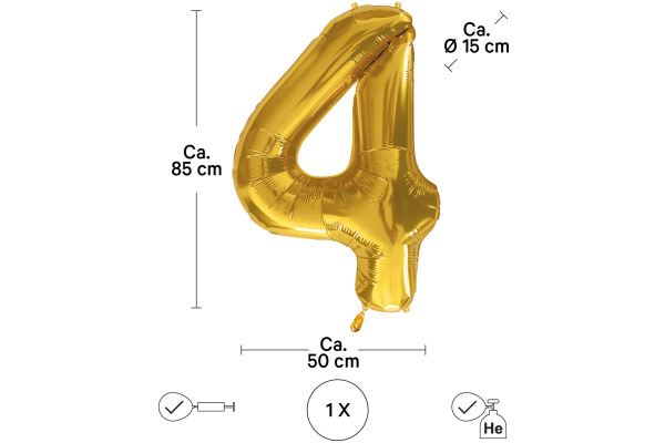 I AM CREA Folienballon Zahl 4 85cm 1000-1049 gold