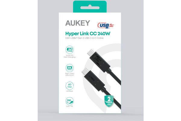 AUKEY Hyper Link Cable C to C USB4 CB-TCC241 Gen2, 0.8m, 240W