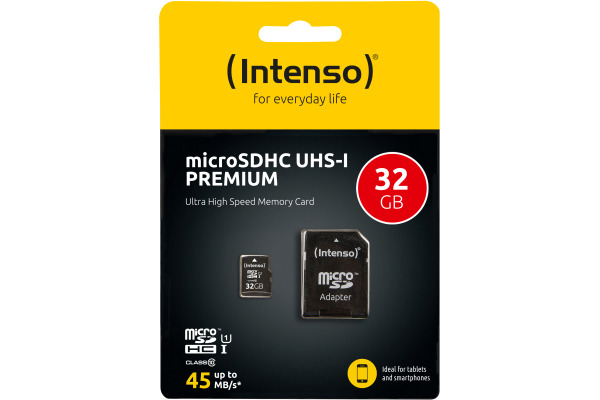 INTENSO Micro SDHC Card PREMIUM 32GB 3423480 with adapter, UHS-1
