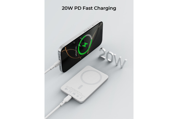 AUKEY MagFusion Slim 5000mAh PB-MS07 S Powerbank Qi2 Wireless,White