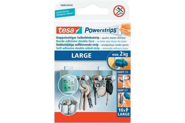 TESA Powerstrips Large 10 Stück 580000010 ablösbar, Belastbarkeit 2kg