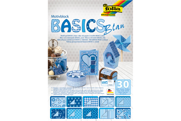 FOLIA Motivblock Basic 46449 blau, 30 Blatt
