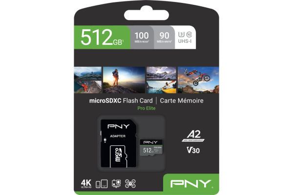 PNY micro-SDXC Pro Elite 512GB PSDUX512U UHS-I U3 A2 & adapter