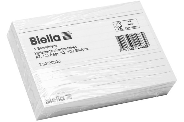 BIELLA Karteikarten liniert 30 A7 23073000U weiss 100 Stück