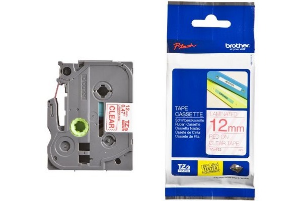 PTOUCH Band, laminiert rot/klar TZe-132 PT-1280VP 12 mm