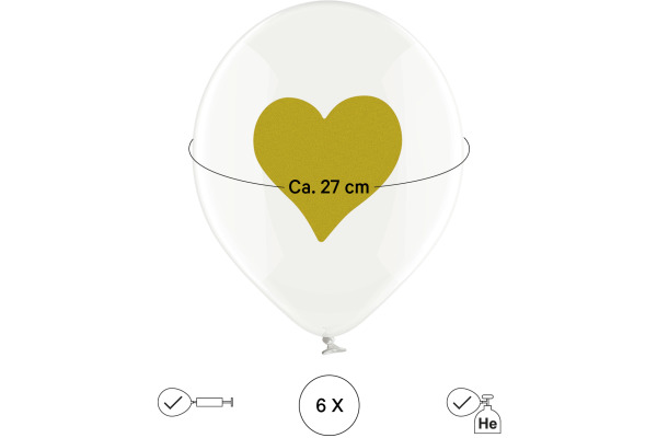I AM CREA Ballons goldenes Herz 27cm 1000-1059 transparent 6 Stück