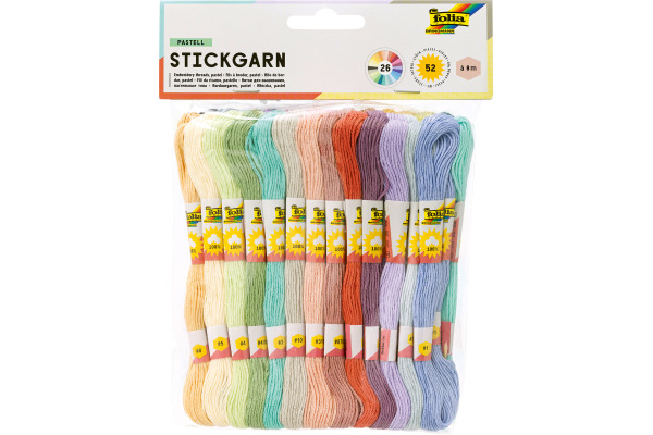 FOLIA Stickgarn 52 Stk. à 8m 23993 Pastel, 26 Farben ass.