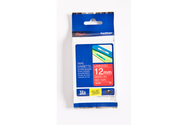 PTOUCH Band, laminiert weiss/rot TZe-435 PT-1280VP 12 mm