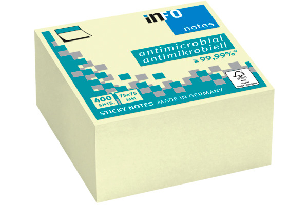 INFO Haftnotizen Cube 75x75mm 5120-01 antimikrobiell, gelb 400 Blatt