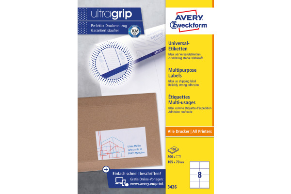 AVERY ZW. Universaletiketten 105x70mm 3426 weiss 800 Stk./100 Blatt