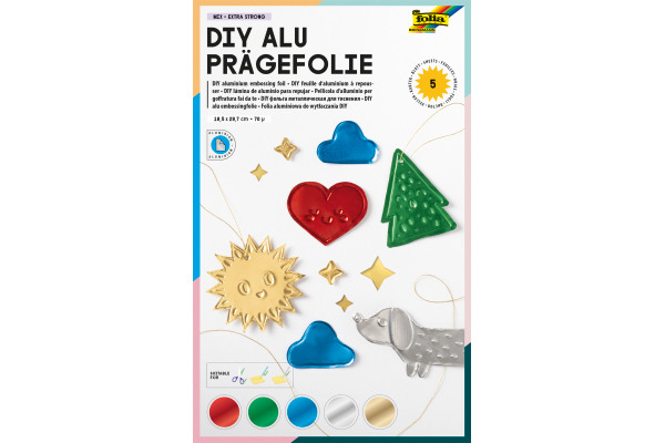 FOLIA DIY Alu Prägefolie 18x29.7cm 505 ass. extra strong 5 Blatt
